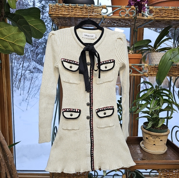 Self-Portrait Cream Knit Mini Dress - size small - Picture 2 of 16